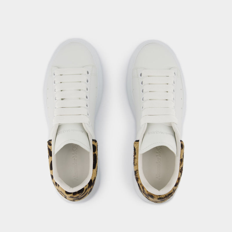 Sneakers Oversized Alexander McQueen Cuir Blanc/Léopard