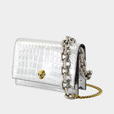 Wallet On Chain Small Skull - Alexander McQueen - Cuir - Argenté
