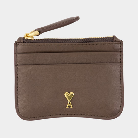 Porte-Carte Paris Paris Zipped - AMI Paris - Cuir - Marron