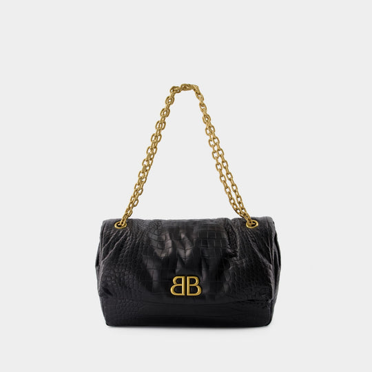 Sac À Bandoulière Monaco Chain M - Balenciaga - Cuir - Noir