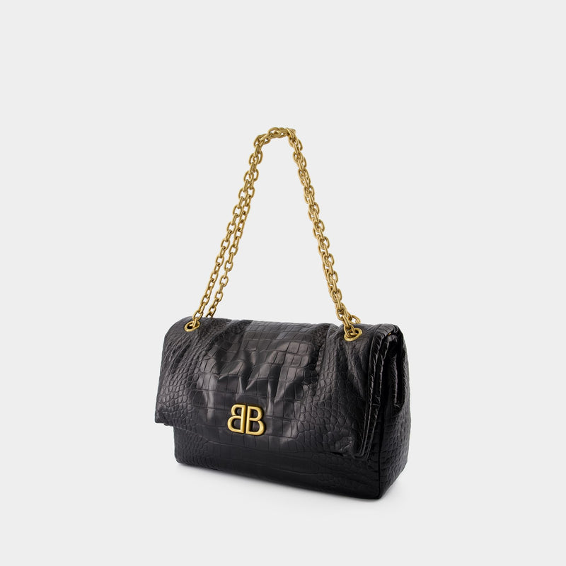 Sac À Bandoulière Monaco Chain M - Balenciaga - Cuir - Noir