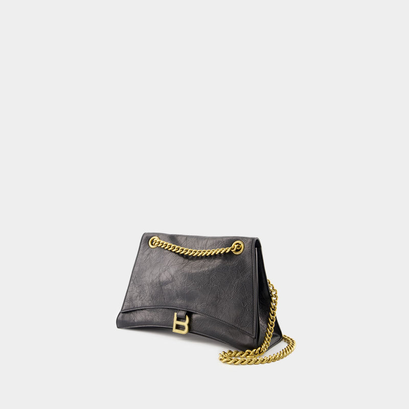 Sac Porté Épaule Crush Chain M - Balenciaga - Cuir - Noir