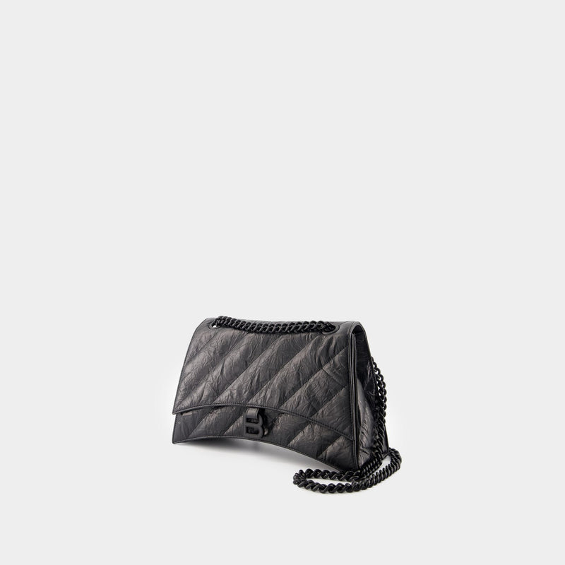 Sac Porté Épaule Crush Chain M - Balenciaga - Cuir - Noir