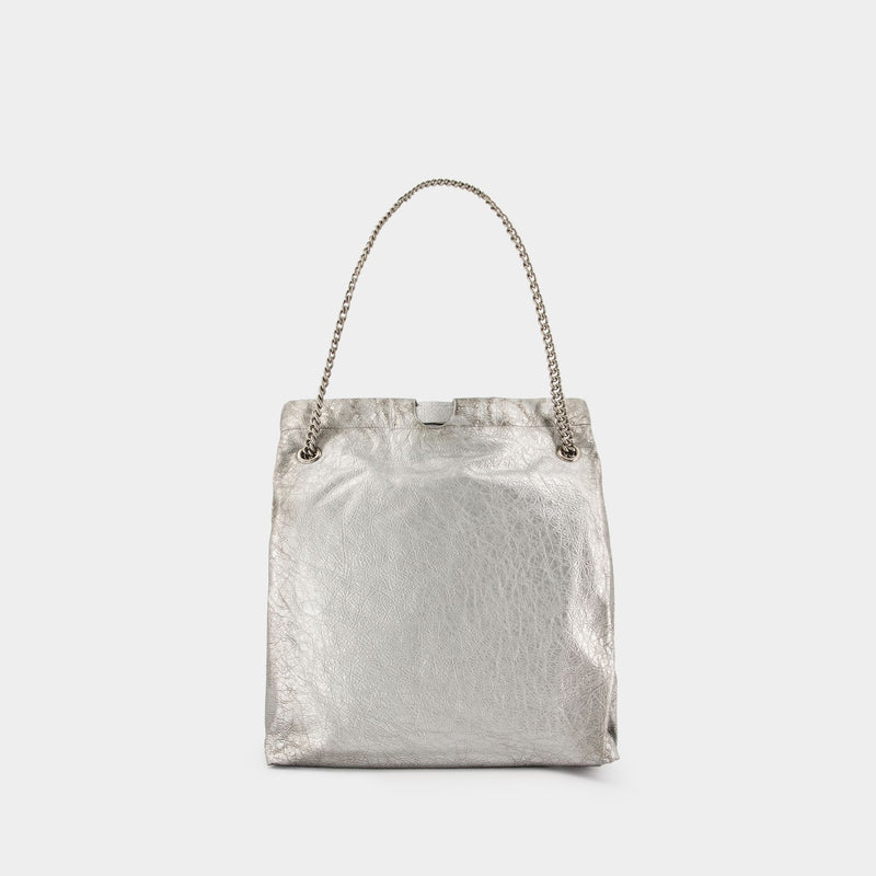 Sac Porté Épaule Crush Tote M - Balenciaga - Cuir - Argenté