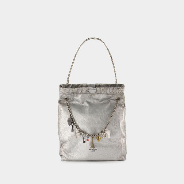 Sac Porté Épaule Crush Tote M - Balenciaga - Cuir - Argenté