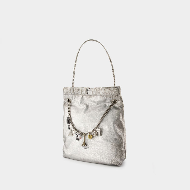 Sac Porté Épaule Crush Tote M - Balenciaga - Cuir - Argenté