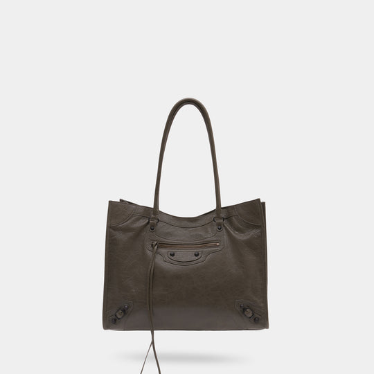 Sac Porté Épaule Le City Medium - Balenciaga - Cuir - Kaki