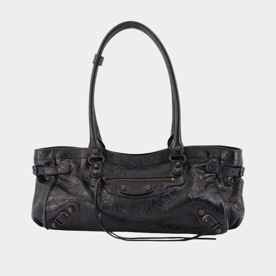 Sac Porté Épaule Le City East West - Balenciaga - Cuir - Noir