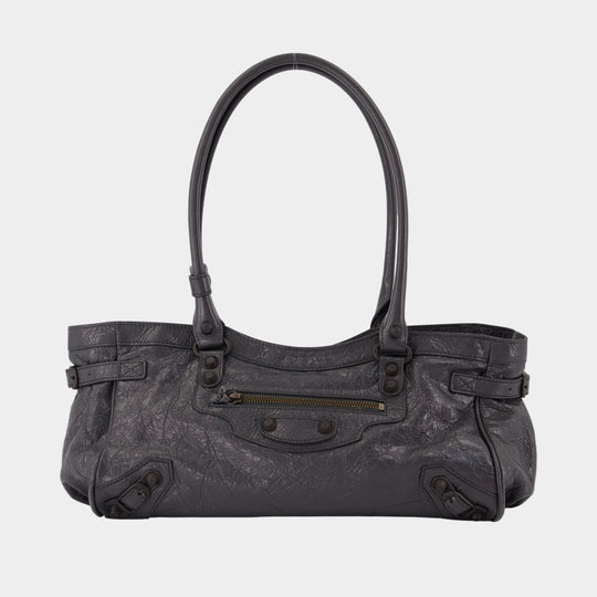 Sac Porté Épaule Le City East West - Balenciaga - Cuir - Noir