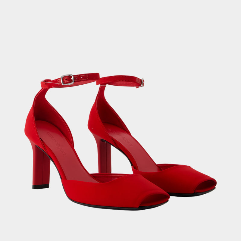 Escarpins Peep Toe - Courreges - Jersey - Rouge