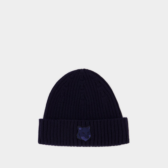 Bonnet Bold Fox Head - Maison Kitsune - Laine - Bleu