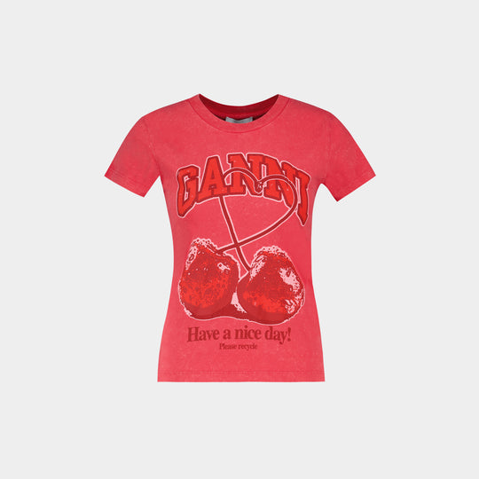 T-Shirt Future Baby Fit Cherry - Ganni - Coton - Rouge