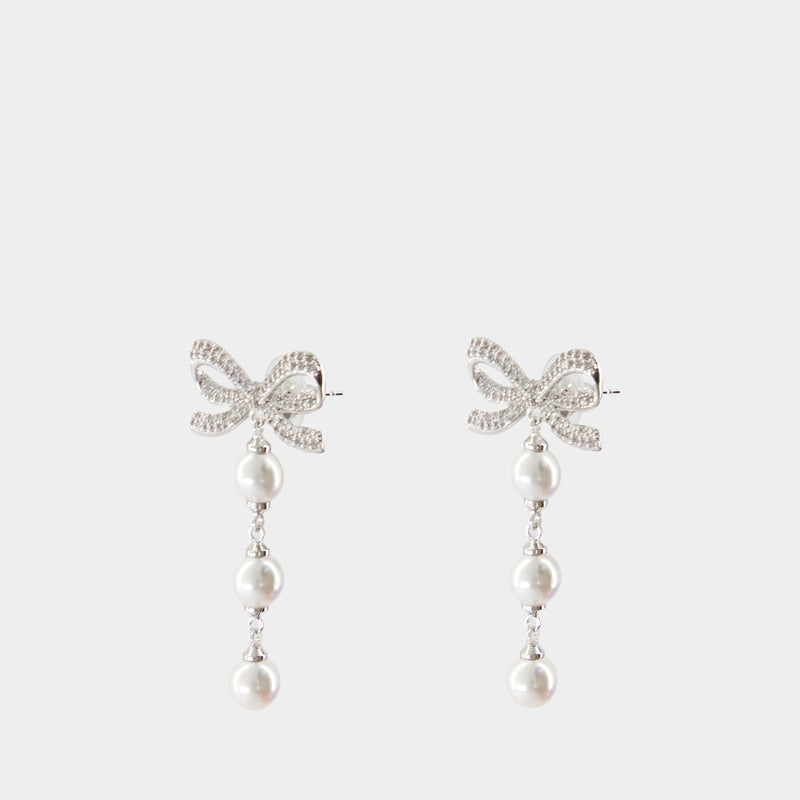 Boucles D'oreilles Bow Tiered Pearl - SELF PORTRAIT - Argent - Blanc