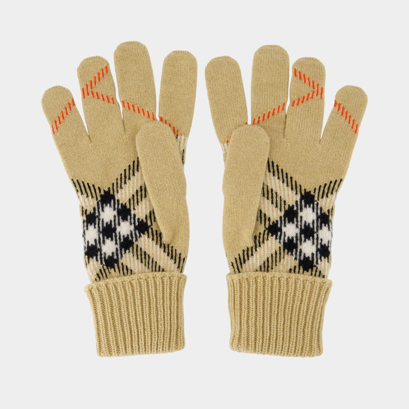 Gants Core Check - Burberry - Cachemire - Beige