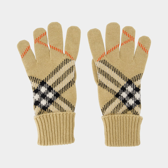 Gants Core Check - Burberry - Cachemire - Beige