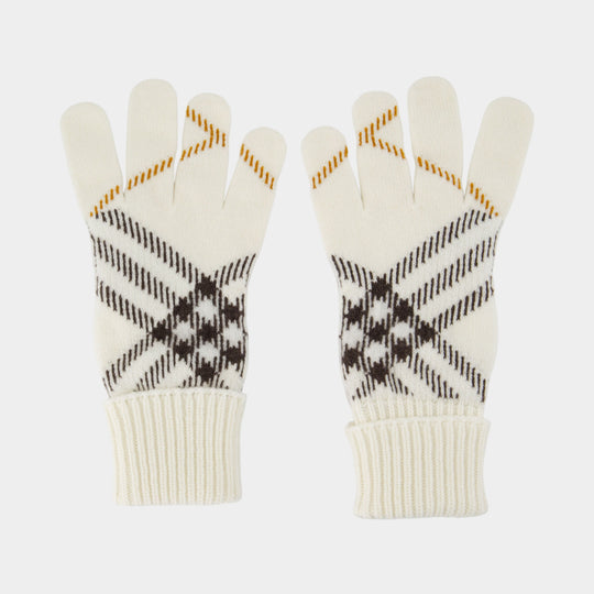Gants Core Check - Burberry - Cachemire - Blanc