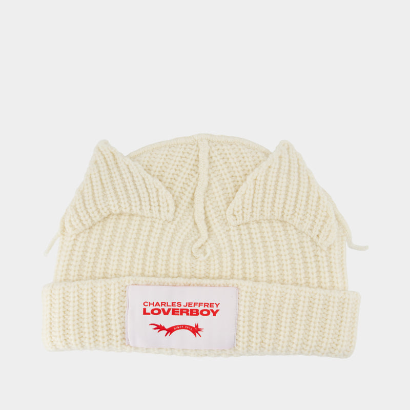 Bonnet Chunky Ears - Charles Jeffrey Loverboy - Laine - Blanc
