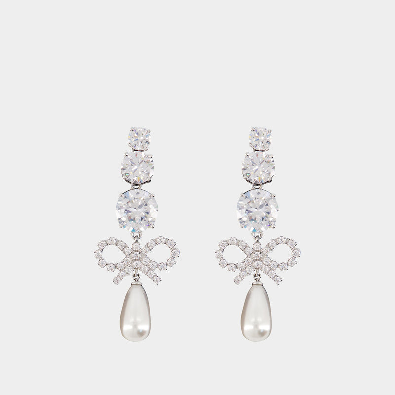 Boucles D'oreilles Crystal Bow Pearl - SELF PORTRAIT - Métal - Argenté