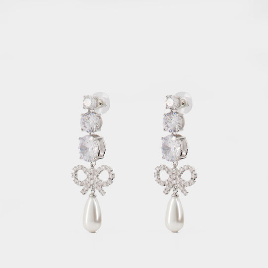 Boucles D'oreilles Crystal Bow Pearl - SELF PORTRAIT - Métal - Argenté