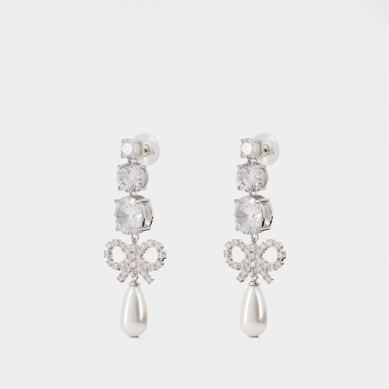 Boucles D'oreilles Crystal Bow Pearl - SELF PORTRAIT - Métal - Argenté