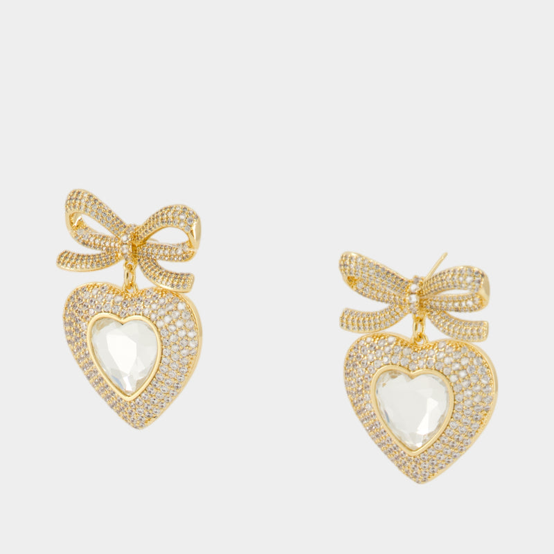 Boucles D'oreilles Bow Crystal Heart - SELF PORTRAIT - Métal - Or Doré