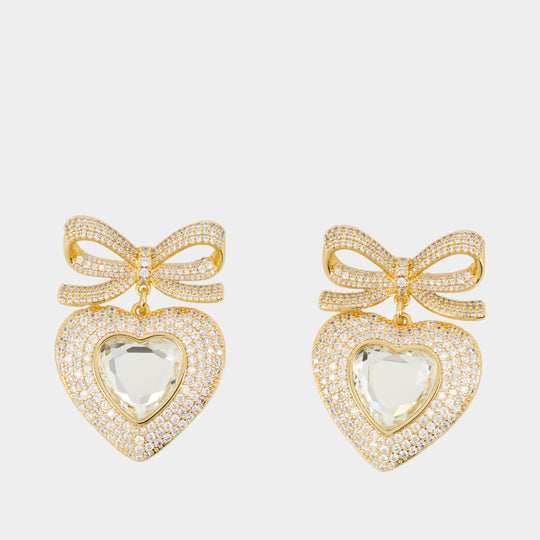 Boucles D'oreilles Bow Crystal Heart - SELF PORTRAIT - Métal - Or Doré