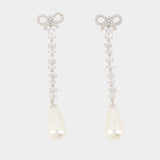Boucles D'oreilles Bow Pearl Droplet - SELF PORTRAIT - Métal - Argenté