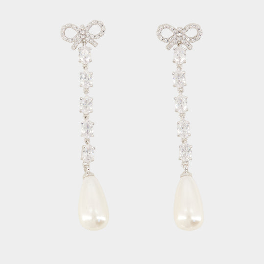 Boucles D'oreilles Bow Pearl Droplet - SELF PORTRAIT - Métal - Argenté