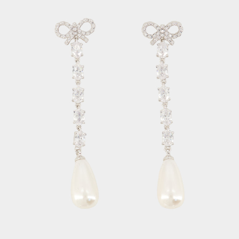 Boucles D'oreilles Bow Pearl Droplet - SELF PORTRAIT - Métal - Argenté