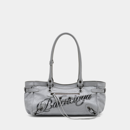 Sac Porté Épaule Le City East West - Balenciaga - Cuir - Gris