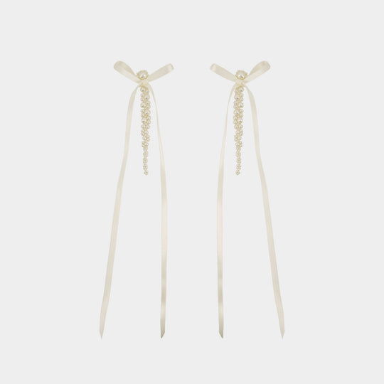 Boucles D'oreilles Bow Ribbon Drip - Simone Rocha - Perle - Beige