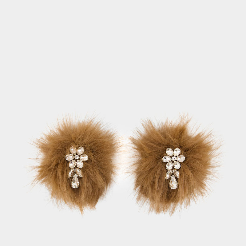 Boucles D'oreilles Flower Pompom - Simone Rocha - Fausse Fourrure - Marron