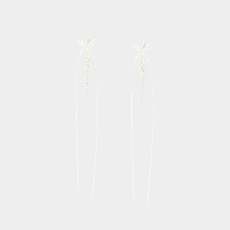 Boucles D'oreilles Slim Bow Ribbon - Simone Rocha - Cristal - Blanc