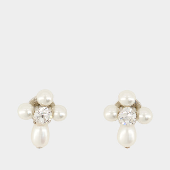 Boucles D'oreilles Pearl & Crystal - Simone Rocha - Perle - Blanc