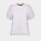 T-Shirt Tulle Overlay Puff Sleeve Lace - Simone Rocha - Coton - Rose