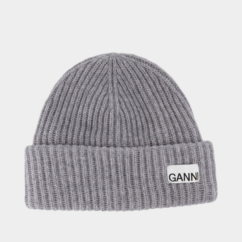 Bonnet Structured Rib - Ganni - Laine - Gris