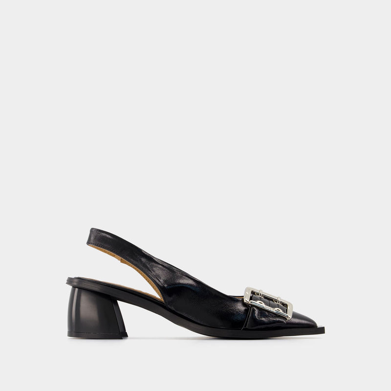 Slingback Feminine Buckle - Ganni - Cuir Synthétique - Noir