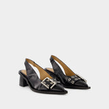 Slingback Feminine Buckle - Ganni - Cuir Synthétique - Noir