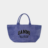 Sac À Bandoulière Shopper Xxl - Ganni - Coton - Bleu