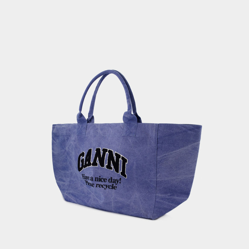 Sac À Bandoulière Shopper Xxl - Ganni - Coton - Bleu