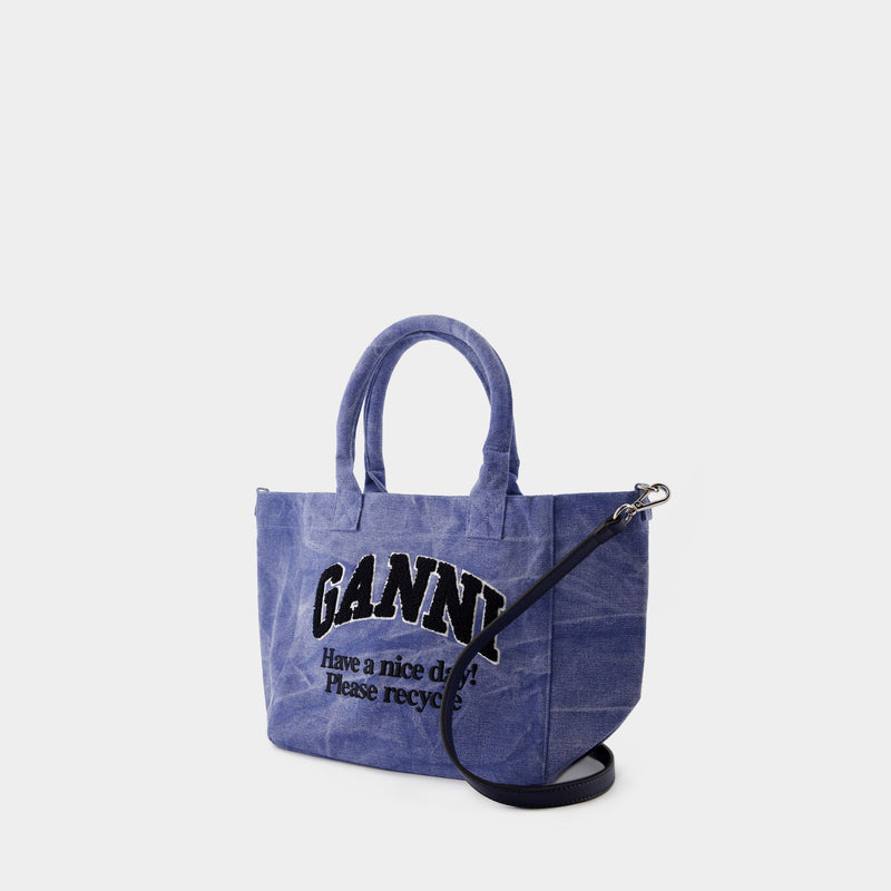 Cabas Small Easy Shopper - Ganni - Coton - Bleu