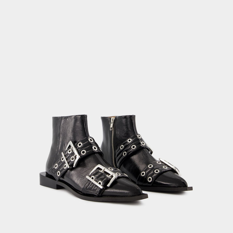 Bottines Feminine Buckle - Ganni - Cuir Synthétique - Noir