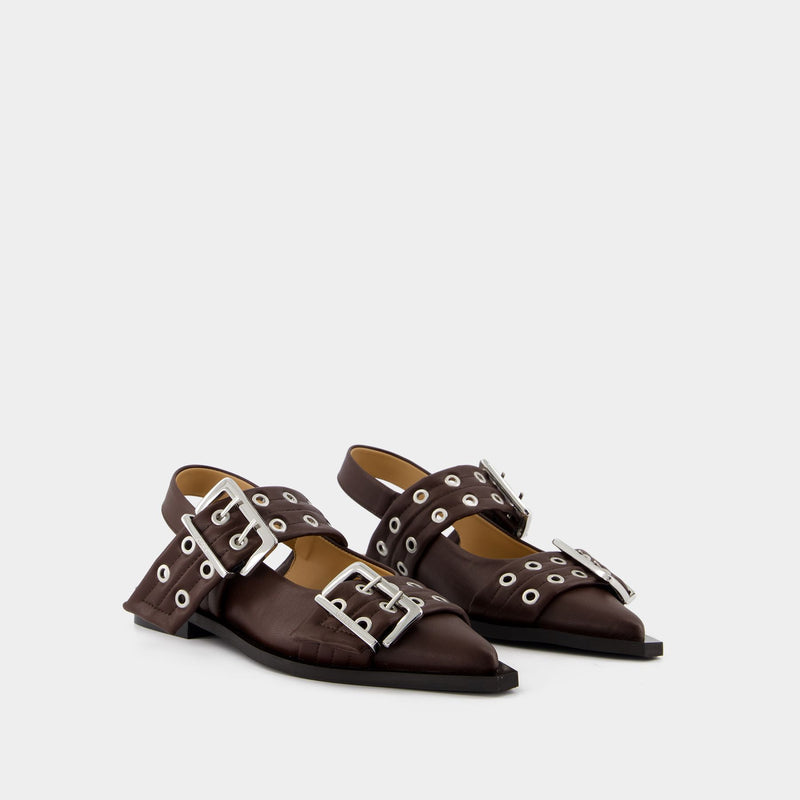 Ballerines Feminine Buckle - Ganni - Cuir Synthétique - Marron