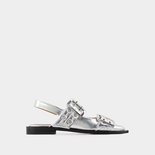 Ballerines Feminine Buckle - Ganni - Cuir Synthétique - Argenté