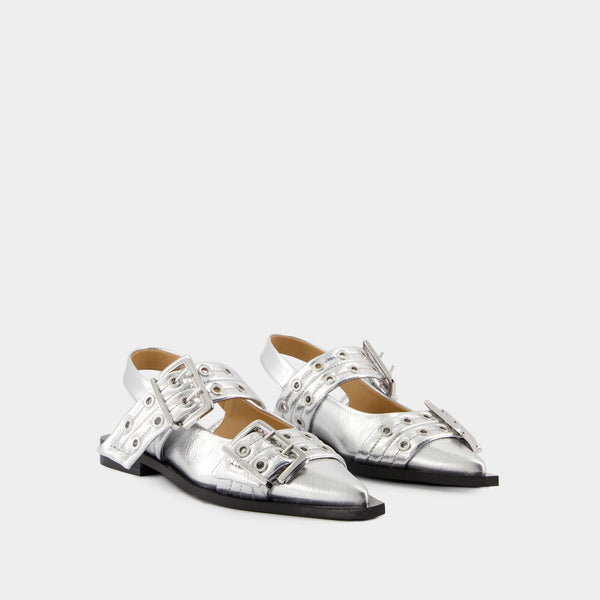 Ballerines Feminine Buckle - Ganni - Cuir Synthétique - Argenté