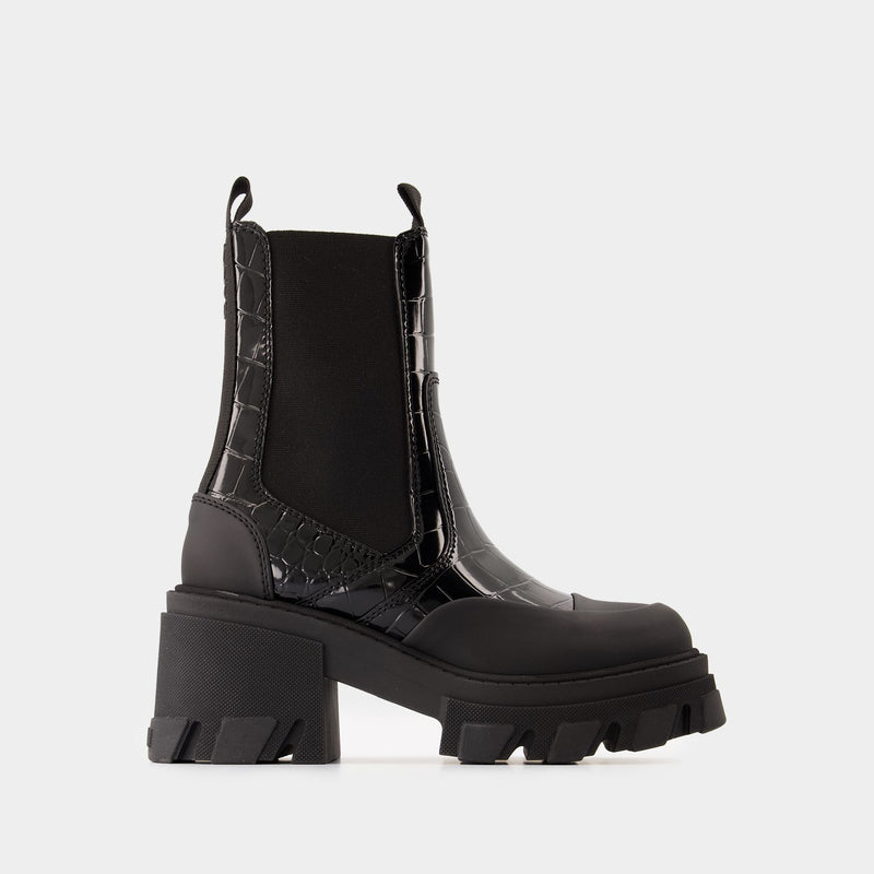 Bottes Cleated Mid Chelsea - Ganni - Cuir Synthétique - Noir