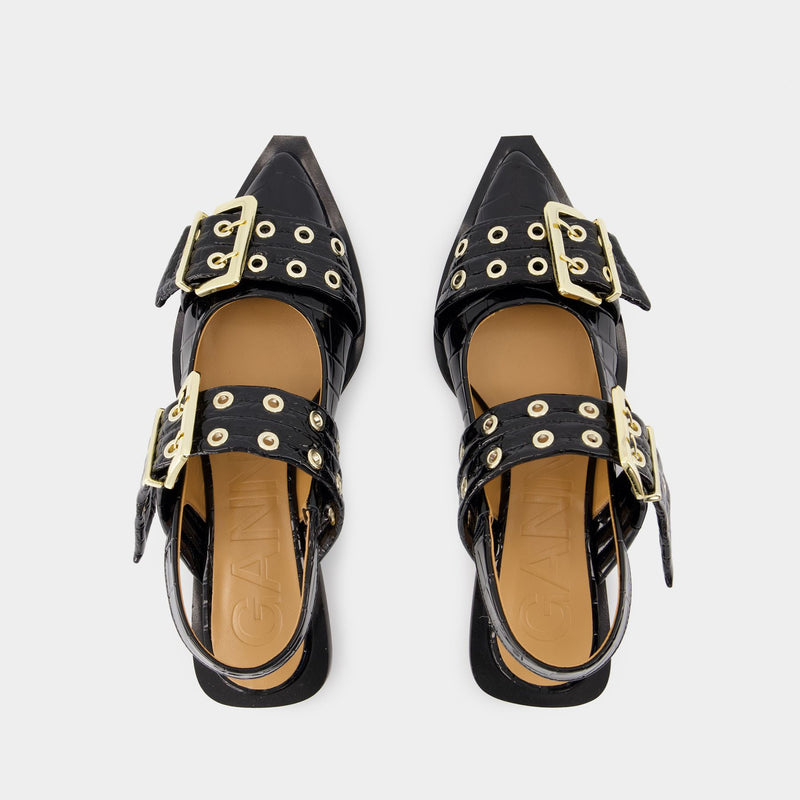 Ballerines Feminine Buckle - Ganni - Cuir Synthétique - Noir