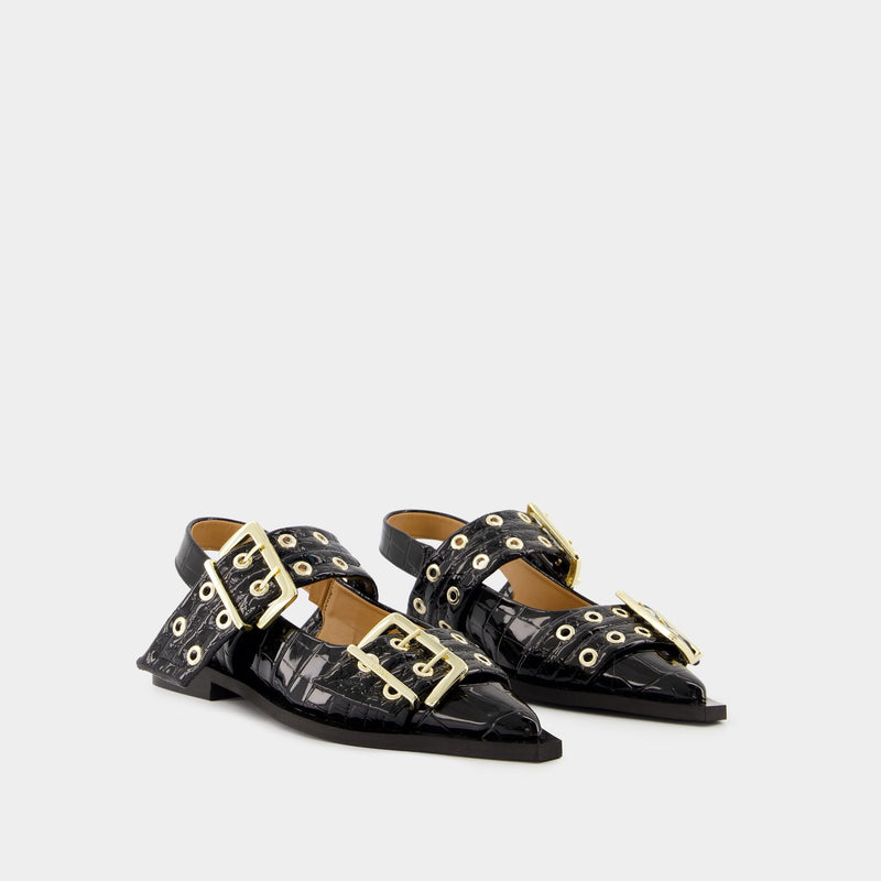 Ballerines Feminine Buckle - Ganni - Cuir Synthétique - Noir