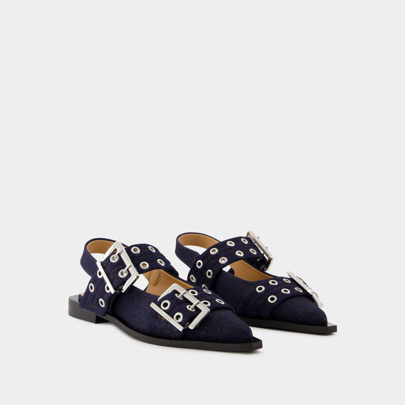 Ballerines Feminine Buckle - Ganni - Coton - Bleu