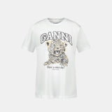T Shirt Basic Leopard - Ganni - Coton - Imprimé